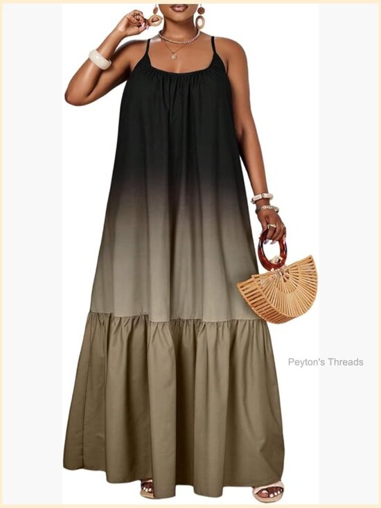 Dresses & Skirts - Spaghetti Strap Ruffle Hem Ombre Maxi Dress Flowy Vacation Sundress
